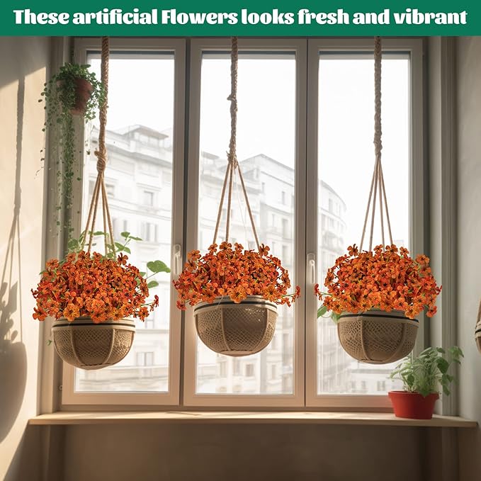 Lnoicy 24 Pcs Artificial Flowers for Outdoor,Plastic Flowers Decoration, UV Resistant Faux Flowers Shrubs, Artificial Plants for Indoor Outside Garden Home Wedding Farmhouse(Orange)