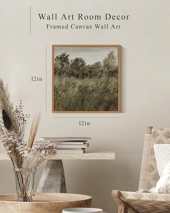 InSimSea Square Framed Canvas Wall Art, Vintage Farmhouse Natural Field Wall Art Prints, Desk Decor, Classical Oil Paintings Home Decor for Bedroom Living Room, Kitchen, Office 12"x12"