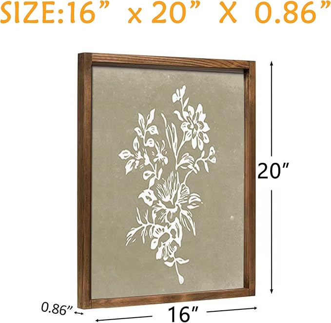 Framed Boho Wall Art Set of 4 for Wooded Minimalist Botanical Print Wall Art for Rustic Vintage Farmhouse Home Kitchen Wall Decor (Brown, 16"x20")