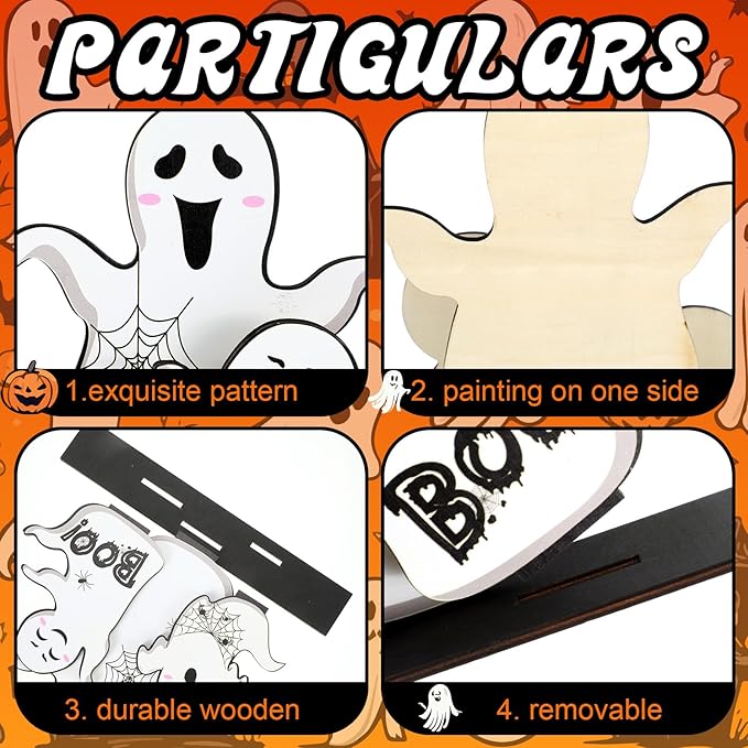 Halloween Ghost Table Decorations Cute Ghost Decor Indoor Halloween Wooden Table Centerpieces Farmhouse Boo Signs Tiered Tray Decor for Party Desk Home Living Room