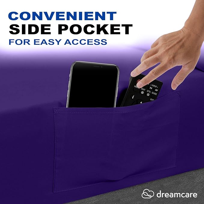 DREAMCARE Twin XL Sheet Set - Cooling Bed Sheets - 4pc Set - up to 15" Deep Pocket - Soft & Long Lasting 100% Fine Brushed Polyester with Side Pocket - Purple