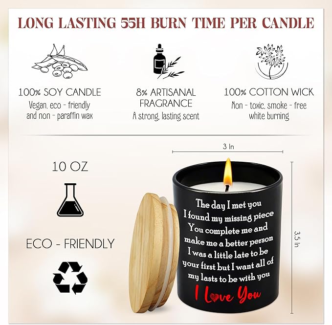 Couple Gifts for Him Her - Long Lasting Vanilla Lavender Scented Candle 10 oz - Anniversary Birthday Gifts for Women Men Couples Boyfriend Girlfriend Husband Wife