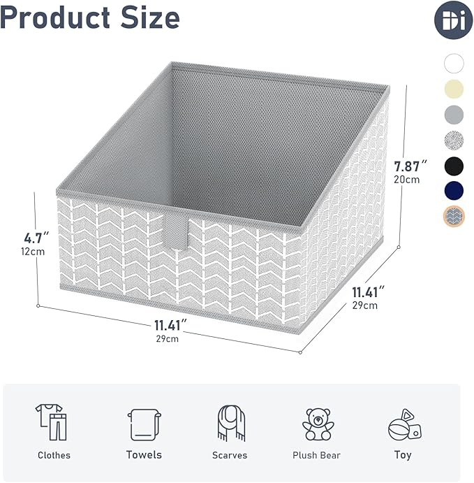 DIMJ Storage Bins Basket for Closet Storage, Fabric Baskets for Closet Shelves, Foldable Storage Cube for Toys, DVDs, Books, Gray, 6Pack