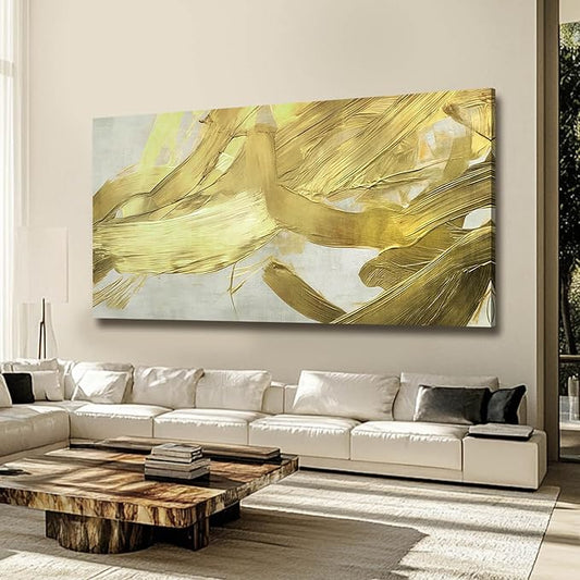 VAYIMDH Minimalist Room Decor Abstract Canvas Pictures Gold Painting on White Background 29"x 58" Large Wall Art for Living Room Bedroom Home Decorations