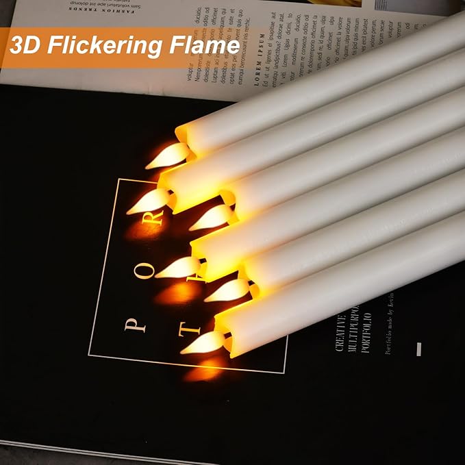 Homemory 6 Pcs Flameless Taper Candles with Remote Timer and Dimmer, White Candle Sticks Battery Operated, LED Window Candles with Flickering Light, 9.6 Inches for Wedding Home Indoor Decoration