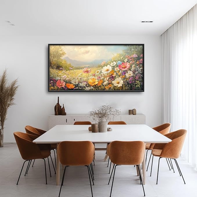 Colorful Wildflower Framed Wall Art for Living Room, Large Gesang Flower Canvas Wall Decor, Wildflower Pictures Painting, Modern Artwork for Bathroom Bedroom 60L'' × 30W''