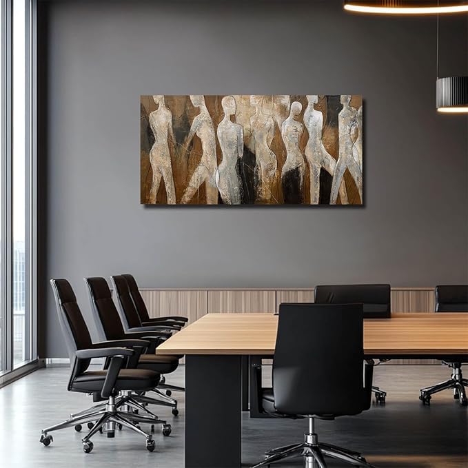 CHUDANHAO Modern Abstract Art White and Brown Figure Artwork for Walls Black Line Canvas Prints for Dining Room Office Home Wall Decor 24x48 Inch