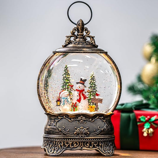 Christmas Snow Globes, Snowman Family Squirrel Cardinal Water Lantern, 8 Christmas Music, USB Powered & Battery, Holiday Decorations Gifts for Family Children or Friends