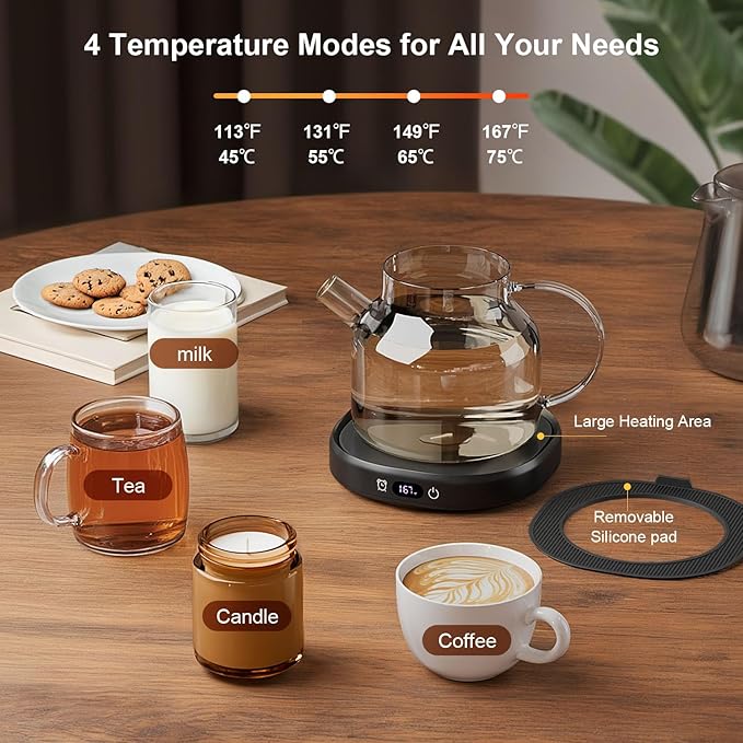 Cute Cat Coffee Mug Warmer Set, 8 Hour Auto Shut Off Cup Warmer for Desk Office Home, Candle Tea Milk Beverage Electric Coffee Warmer with 4 Temperature Setting, Christmas Birthday Ideas for Women Men