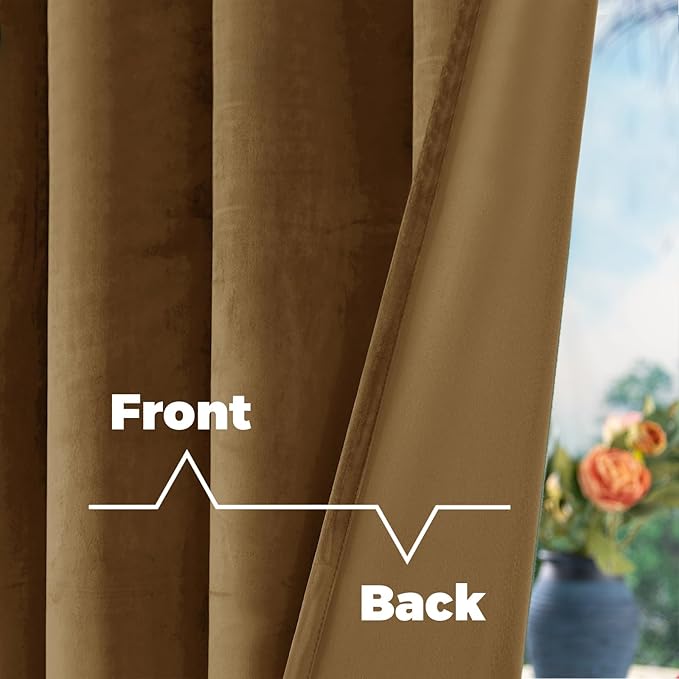 BGment Bronze Brown Velvet Curtains for Bedroom, Thick Thermal Insulated Room Darkening Curtains Noise Reduce Back Tab and Rod Pocket Window Panels for Living Room, Set of 2 Panels, 52 x 96 Inch
