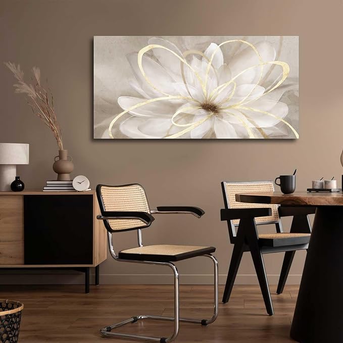 Kureful Canvas Wall Art for Bedroom/Gold Flowers Canvas Pictures/Modern Home Decorations for Living Room Kitchen Office 20x40 Inch