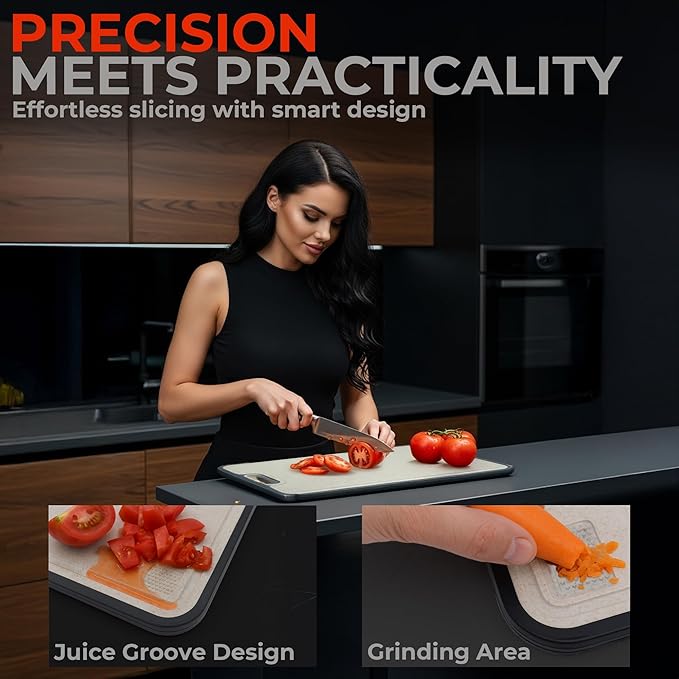 Titanium Cutting Board 16x11in – Pure Crystallized Titanium and Wheat Straw PP, Double-Sided, Non-Slip, Dishwasher Safe, For Kitchen, BBQ, Camping, Eco-Friendly Cutting Boards for Kitchen