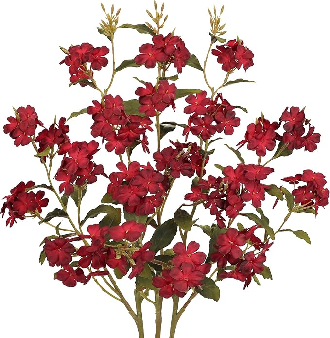 Briful Fall Artificial Hydrangea Flower Stems, 33.5" Silk Blossom Sprays with Bendable Stems, Set of 3 Faux Floral Branches for Tall Vase Arrangements, Burgundy