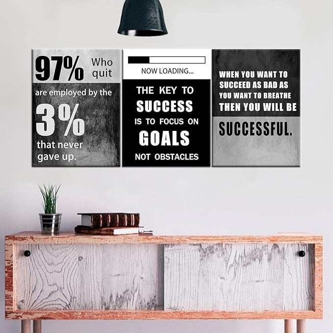 QYHART Motivational Poster Success Inspirational Canvas Art Paintings 3 Pieces Picture Artwork Living Room Prints Wall Decor Decoration Wooden Framed Ready to Hang [36''Wx 16''H]