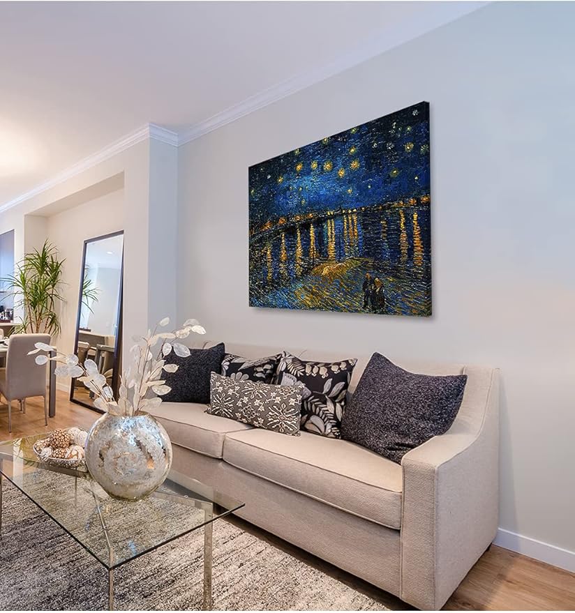 DECORARTS - Starry Night Over The Rhone, Vincent Van Gogh Art Reproduction. Giclee Print on Canvas. Wall Art for Home. 40x32