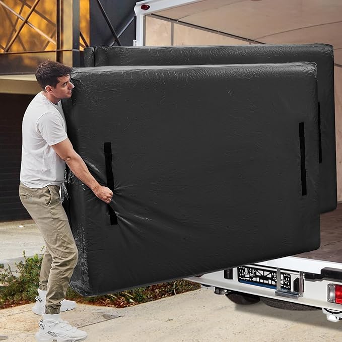 Mattress Bags for Moving, BETU Mattress Protector Waterproof Mattress Cover King Size Storage Bags with 8 Heavy-Duty Handles and Zipper for Bed Extra Thick Large Reusable(2 Pack, 82"x79"x15" Black)