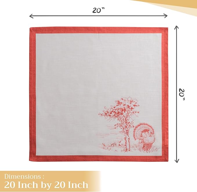 Maison d' Hermine Cloth Napkins Set of 4 100% Cotton Everyday Reusable Square Napkins Cloth Washable, Dinner, Party, Wedding, Restaurant (Holy Jouy - Red, 20" x 20")