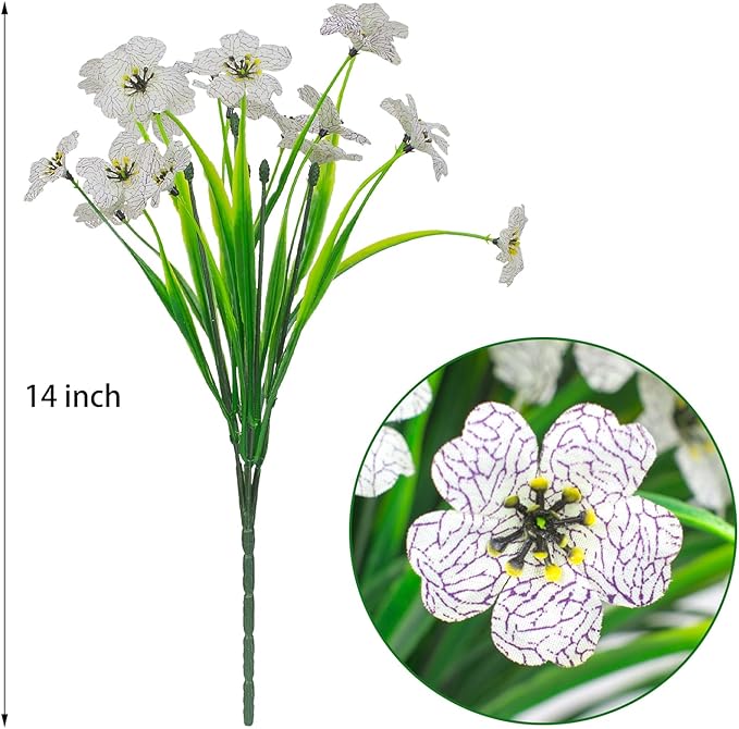 21 Bundles Outdoor Artificial Flowers UV Resistant Fake Silk Flowers No Fade Faux Plastic Plants Garden Porch Window Box Decoration(White)