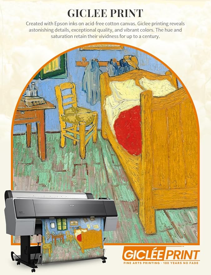 DECORARTS - Bedroom in Arles (Third version), Vincent Van Gogh Art Reproduction. Acid Free Cotton Canvas Giclee Print w/Bronze Frame&Mat for Wall Decor.