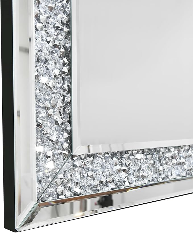 Crystal Crush Diamond Mirror-46.5"x31" Silver Mirror, Gorgeous Wall Mirror, Rectangle Mirrors for Wall Bathroom, Bedroom, Dining Room and Living Room