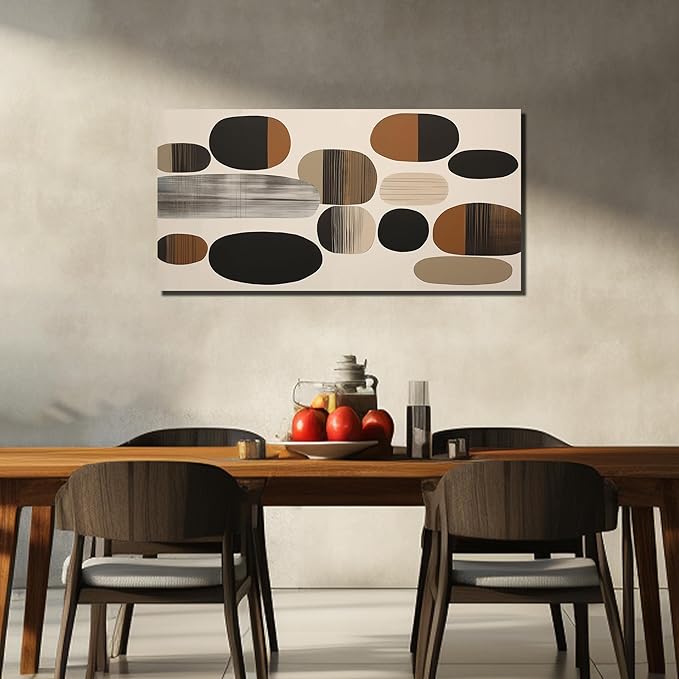 Prepeyssee Large Brown Abstract Wall Art for Living Room Geometry Black Boho Artwork for Bedroom Office Kitchen Modern Canvas Prints 24"x48"