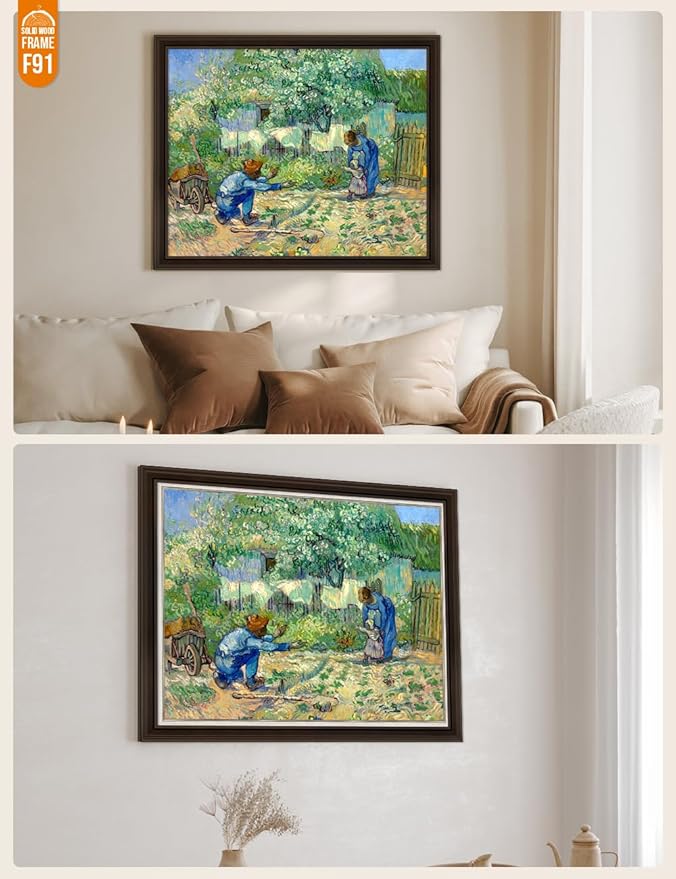 DECORARTS - First Steps, after Millet, Vincent Van Gogh Art Reproduction. Acid Free Cotton Canvas Giclee Print w/Bronze Frame&Mat for Wall Decor.