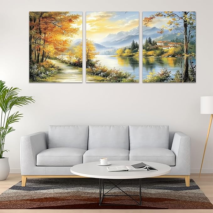 3 Piece Framed Canvas Wall Art Prints Paintings Wall Art for Living Room Large Size Wall Decor for Office Landscapes Modern Wall Decor Landscape Home Decor(60" Wx28 H)