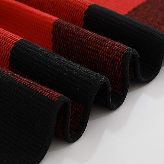 SEEKSEE Cotton Buffalo Plaid Rug 24"x52" Black and Red Checked Rug Washable Doormats Indoor Outdoor Rugs for Layered Front Door Mats, Porch, Kitchen, Farmhouse, Entryway