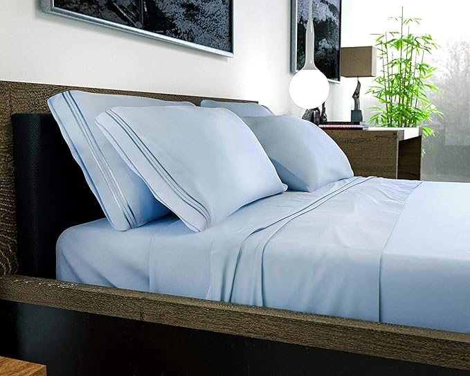 DREAMCARE Queen Sheet Set – 6 pcs Cooling Bed Sheets – up to 15” Deep Sheets Queen Size Bed Set – 2500 Supreme Collection – Extra Soft 100% Brushed Microfiber Hotel Luxury with Side Pocket – L Blue