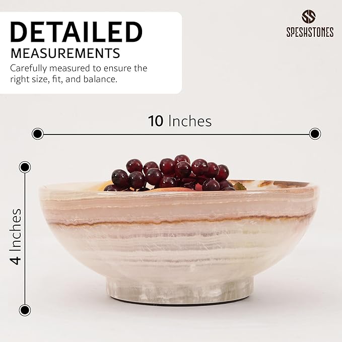 Marble Fruit Bowl 10 Inch White Onyx Handmade Decorative Serving Dish for Fruits, Snacks & Kitchen Counter - Ideal Stone Large Pedestal Bowls for Dining & Coffee Table Decor