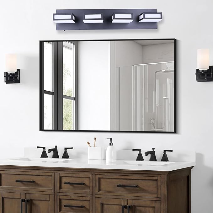 4-Light Bathroom Vanity Light Fixtures,Matte Black Bathroom Wall Lighting Fixtures Over Mirror, Dimmable 5CCT LED Vanity Lights with Acrylic Shades