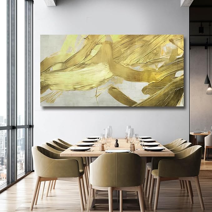 VAYIMDH Minimalist Room Decor Abstract Canvas Pictures Gold Painting on White Background 29"x 58" Large Wall Art for Living Room Bedroom Home Decorations