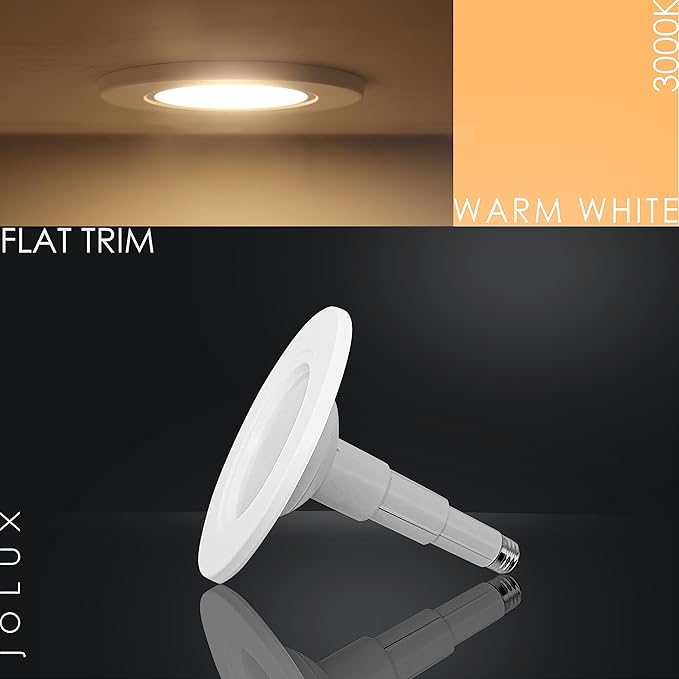 Jolux 5/6 Inch LED Can Lights Adjustable Recessed Retrofit Downlight, ETL Damp Rated Replacement Conversion Kit, 12W=60W, 3000K Warm White, 800LM, Dimmable, Flat Trim, E26 Base,24-Pack……