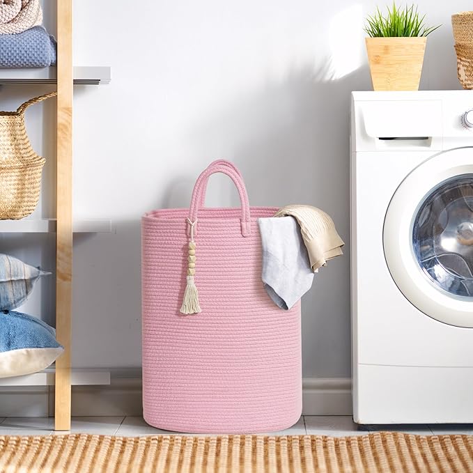 Woven Laundry Basket for Clothes, 65L Large Rectangle Laundry Hampers, Nursery Storage Basket for Toys, Tall Dirty Clothes Hamper for Bedroom Aesthetic, Bathroom, Laundry Room