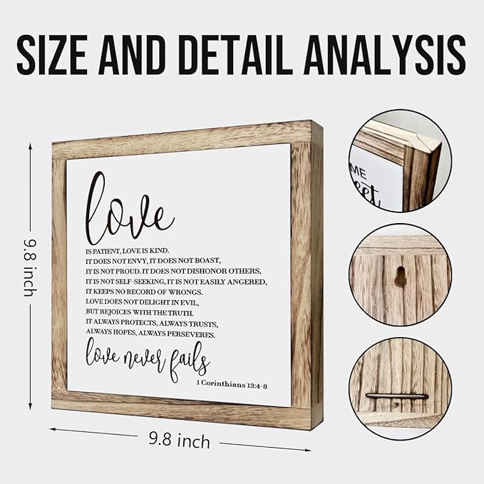 Scripture Sign - 1 Corinthians 13 Love Sign, Wooden Plaque for Christian Home Decor, Couple Gift