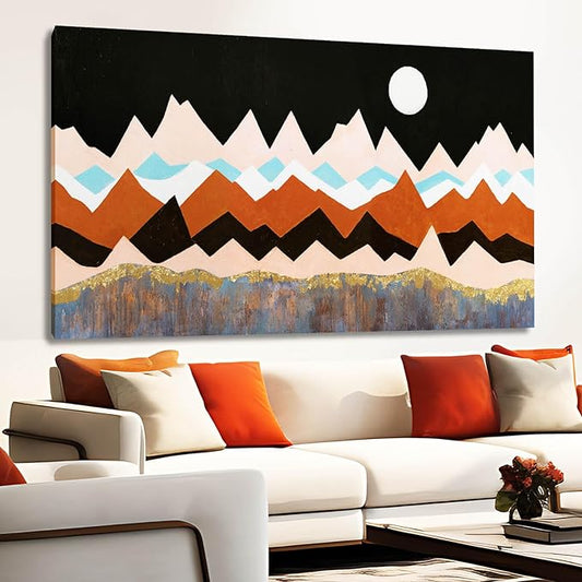 NBAODAN Abstract Wall Art Mountain Artwork Landscape Nature Art for Bedroom Colorful Wall Prints 24"x 48" Full Moon Canvas Picture for Office Dining Room