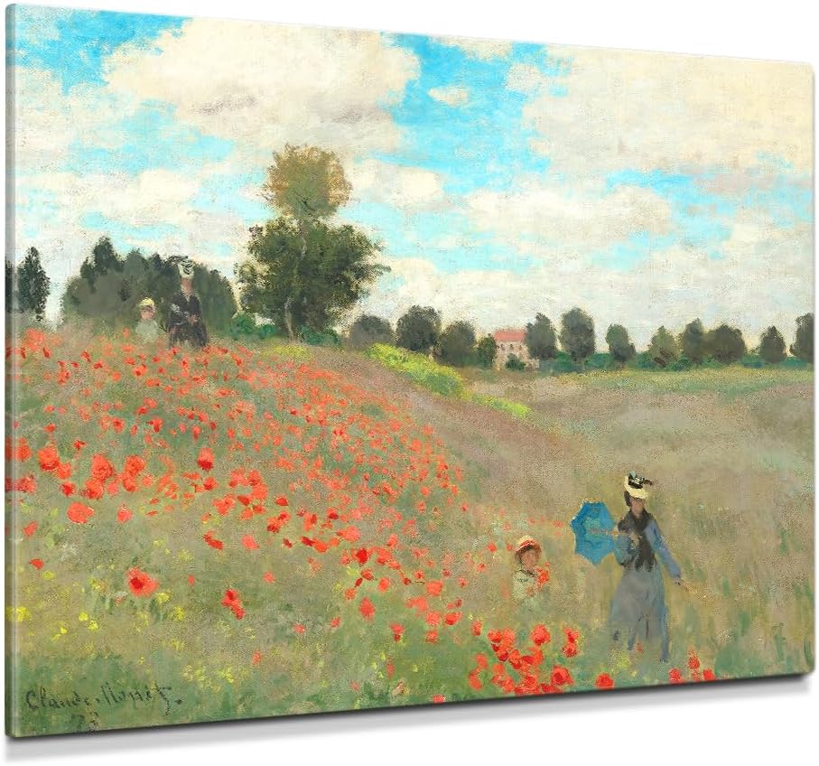 DECORARTS - Poppies at Argenteuil (1873) by Claude Monet, Museum-Quality Giclee Canvas Print, Wall Art Reproduction, 40" W x 30" H, Made in USA