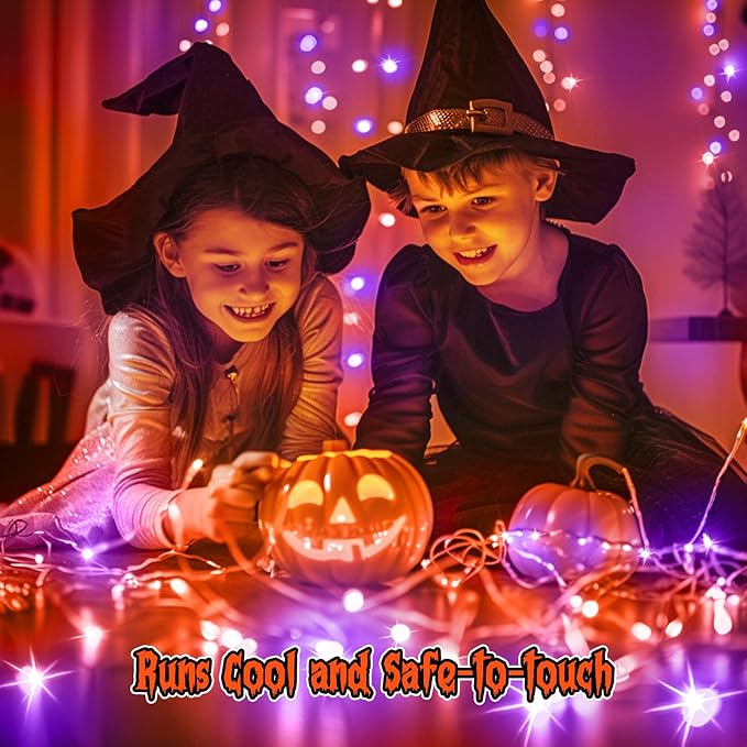 Brightown 12 Pack Purple Orange Fairy Lights Battery Operated String Lights - 7ft 20 LED Waterproof Short Micro Firefly Light for Halloween Decor, Pumpkin DIY Craft, Paper Lantern Decoration