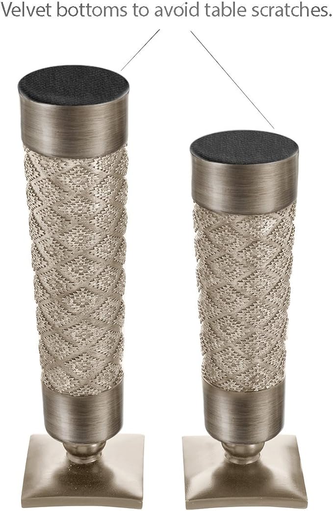 Creative Scents Dublin Silver Decorative Candle Holder Set of 2 - Home Decor Pillar Candle Stand, Coffee Table Mantle Decor centerpieces for Fireplace, Living or Dining Room Table, Gift Boxed