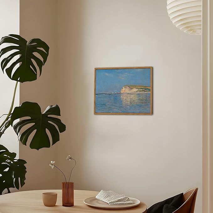 Framed Monet Coastal Wall Art Decor – Impressionist Beach Oil Painting Canvas Prints – Vintage Beachy Landscape Classic Aesthetic Wall Decor for Living Room Bedroom Bathroom – 10"x8"