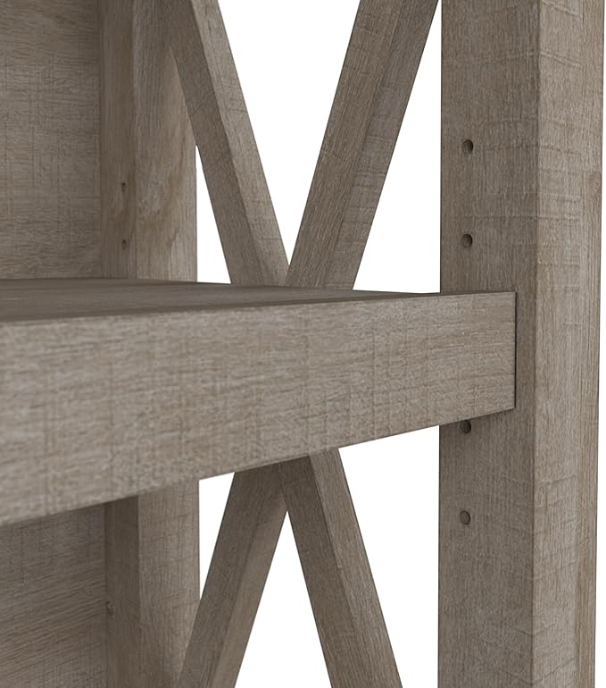 Bush Furniture Tall 5 Shelf Bookcase for Living Room or Home Office, Large Bookshelf, Modern Farmhouse Style, Key West Collection, Washed Gray