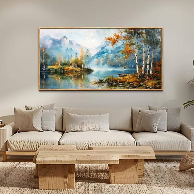 ZUITINGHUA Wood Framed Canvas Wall Art For Living Room Large Wall Decor For Office Bedroom Decorations Lake View Pictures Tree Forest Painting Artwork Room Wall Mural Aesthetic Home Decor 30x60 In