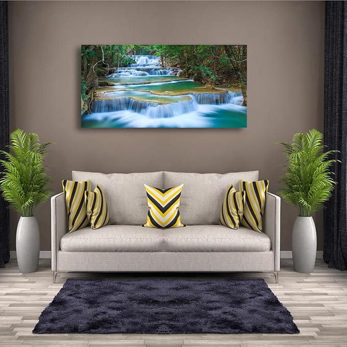 Waterfall Pictures Canvas Wall Art for Living room Bedroom Wall Decor,Green Water Wall Art Print Paitnings for home Decor,Morden Artwork Tree River Water Canvas Art Waterproof Stretched Ready to