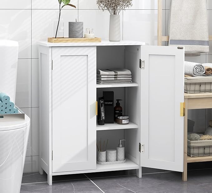 TaoHFE White Bathroom Storage Cabinet with 2 Doors, Freestanding - Towel Cabinet for Restroom, Small Storage for Office, Restaurant, Living Room