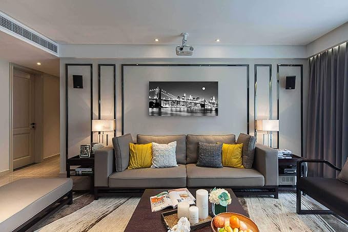 Baisuart-Q30350 Brooklyn Bridge Night View 1 Panels Landscape Artwork Canvas Prints Moon Night New York City Scene Picture Paintings Black and white Wall Art for Oiffce Home Decorations Wall Decor