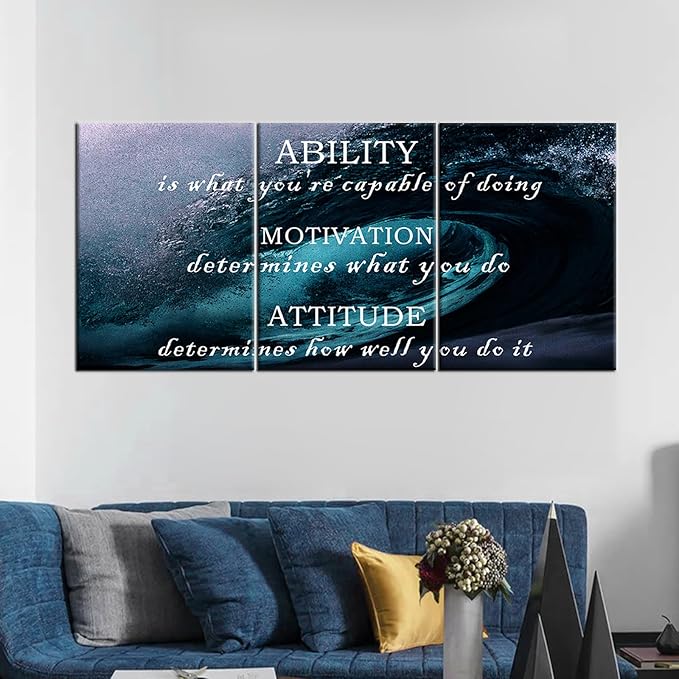 Motivational Wall Art Home Decor Inspirational Entrepreneur Quotes Posters Print on Canvas 3 Piece Pictures Painting Artwork for Living Room Gym Workplace Office Stretched and Framed [60''Wx28''H]