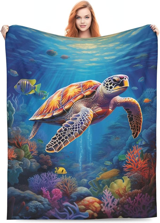 Sea Turtle Blanket Turtles Shell Ocean Flannel Throw Blankets for Home Decor Couch Bed Sofa Soft Fuzzy Lightweight Gifts 60x50 Inches