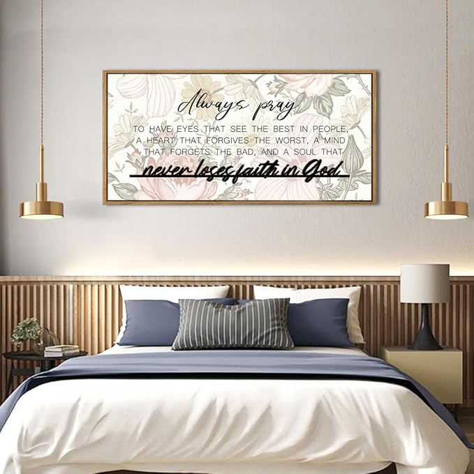 ANHUIB Large 3D Quote Wood Wall Art 20x40 Inch Framed Wooden Signs Home Decor Never Loses Faith in God Inspirational Artwork Floral Wall Art for Living room Bedroom Office