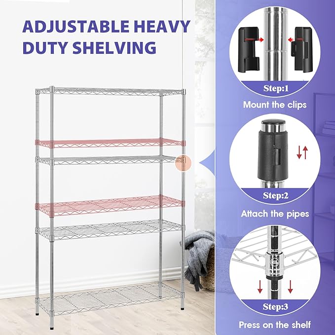 PayLessHere | 4-Tier Wire Shelf | 36"x14"x54" | Chrome | Adjustable Racks | Heavy-Duty Storage Shelves, Holds Upto 1000 lbs | Rust-Resistant, No-Tool Assembly | for Home, Garage Shelving