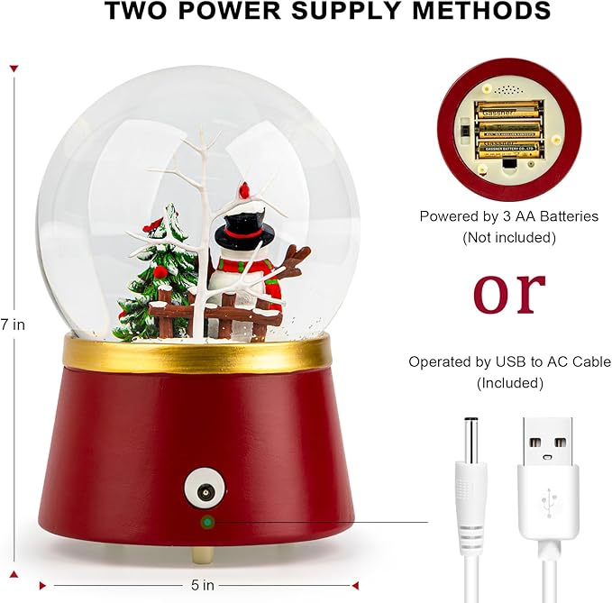 Christmas Snow Globe Lantern Water Glittering Snowman Crown with Music & Timer, USB Lined/Battery Operated Lighted Water Lantern for Christmas Festival Decoration Gifts